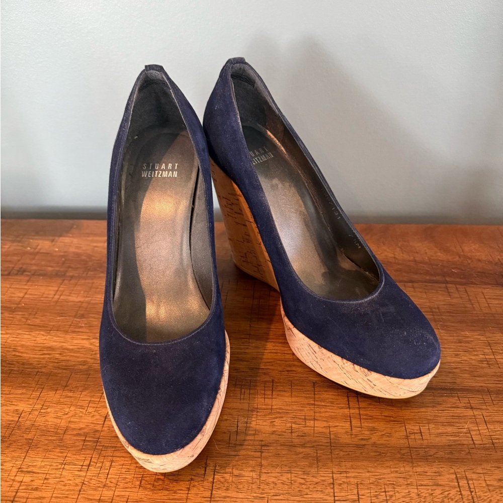 Stuart Weitzman Dark Blue Suede Wedges
